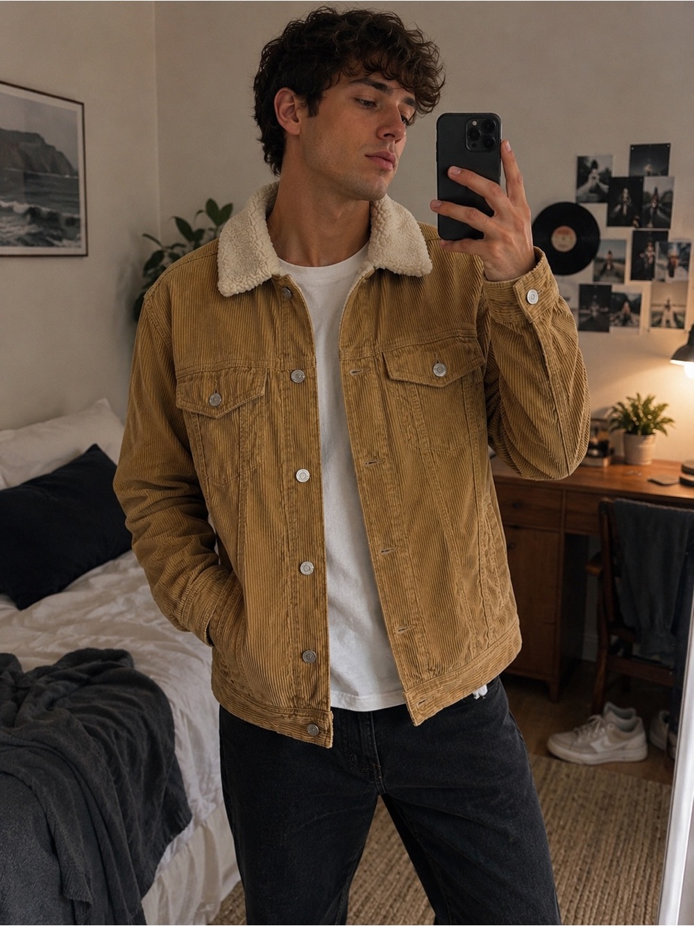 Hollister Sherpa Lined Corduroy Jacket Tan Oversized